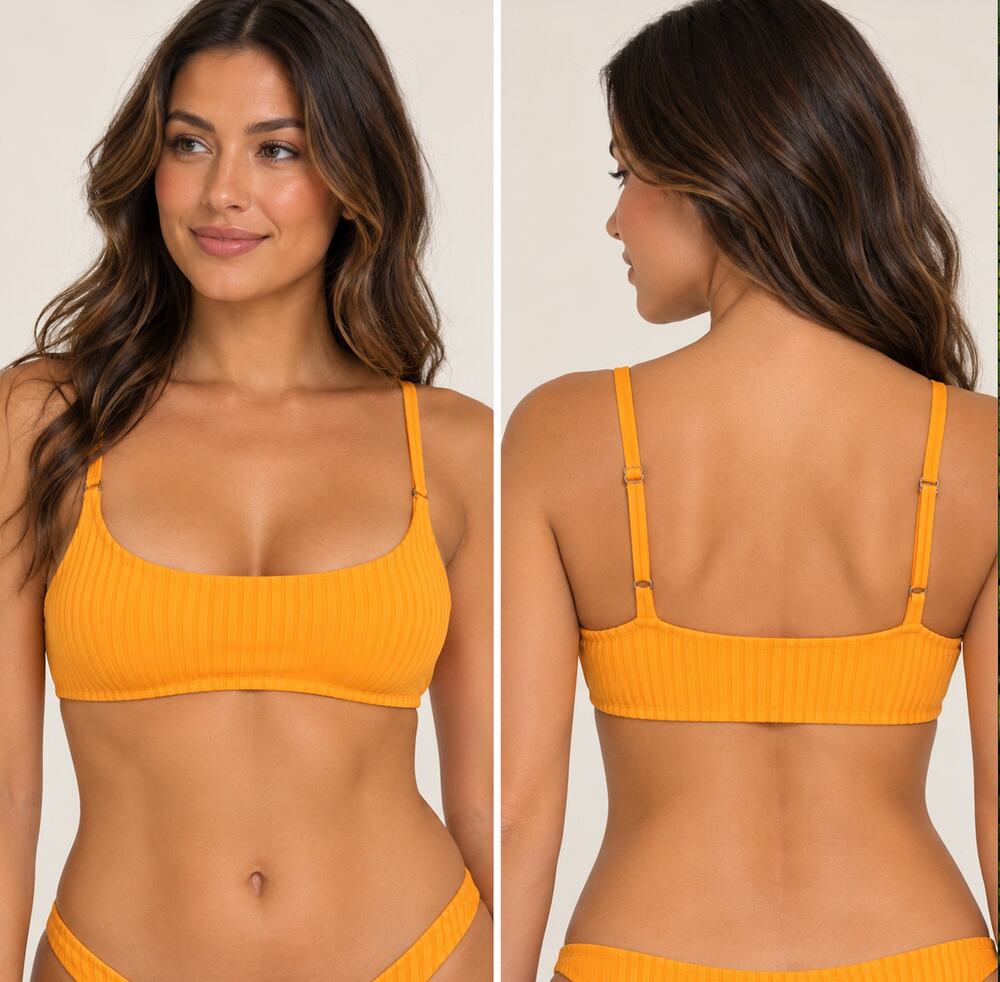 Andie The Maui Wide Rib Bikini Top Tangerine Wide Rib Adjustable Straps NWT Sz M